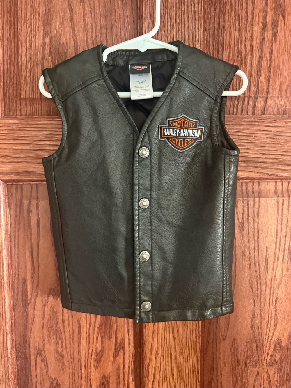 Harley-Davidson Black Leather Button-Front Vest with Orange Logo NWOT! Size 2/3T